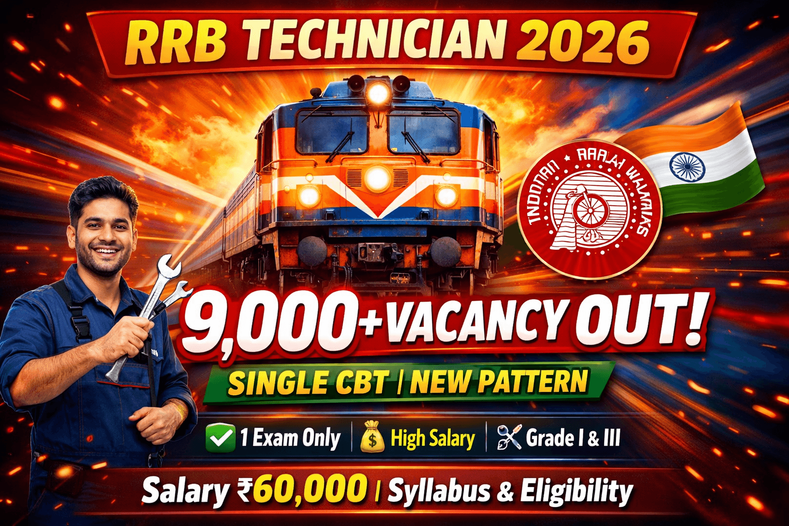 RRB Technician Recruitment 2026 Notification 9144 Vacancy Single CBT Pattern
