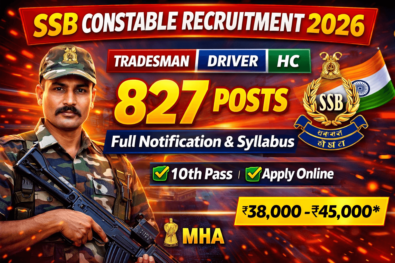 SSB Constable Recruitment 2026 Notification 827 Vacancy Selection Process